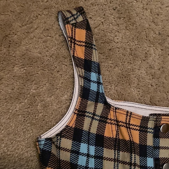 Urban Outfitters Orange Blue Plaid Button Jumper - Picture 4 of 5